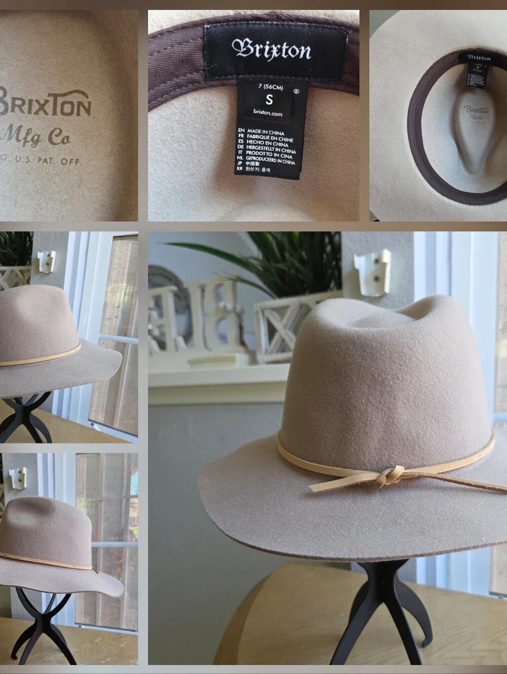 Brixton Felt Fedora Hat Wool Leather Tan Wide Brim Size Medium (7, 56cm)